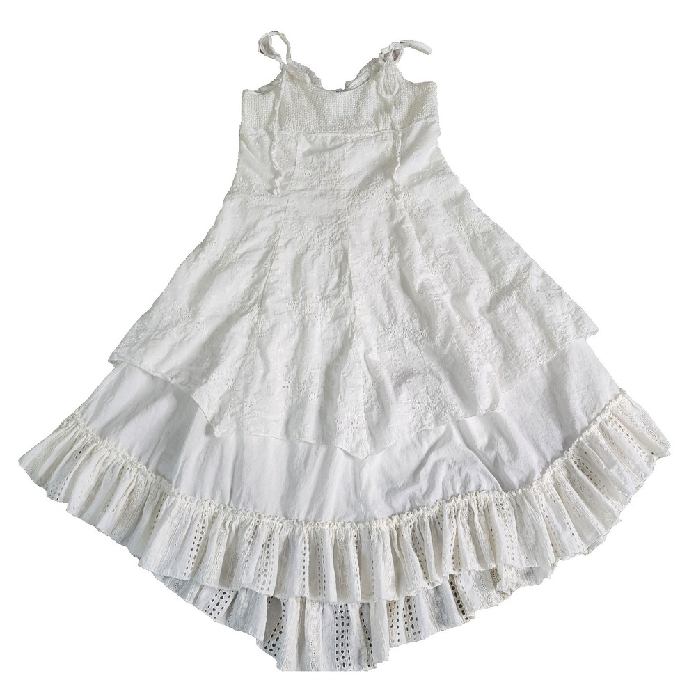 Womens White Cotton Floral Lace Tiered Lined Eyelet Midi Dress L-XL Wedding Fair - Picture 13 of 15